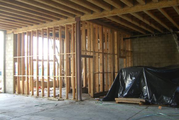 Commercial Building Fountain Valley - Garage level framing, stairwell